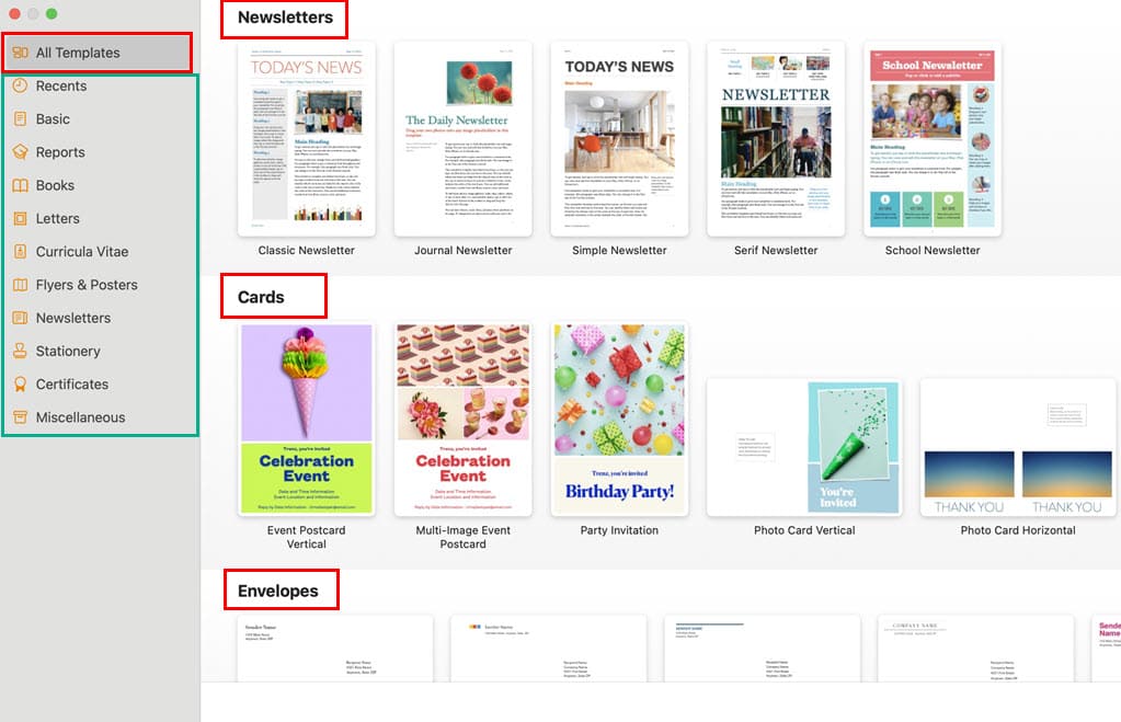 Alle Vorlagen Pages