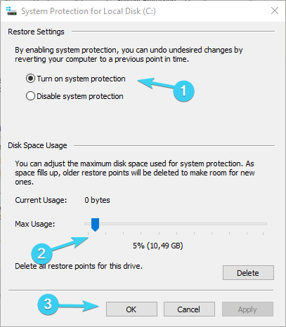 windows 10 can't find restore point