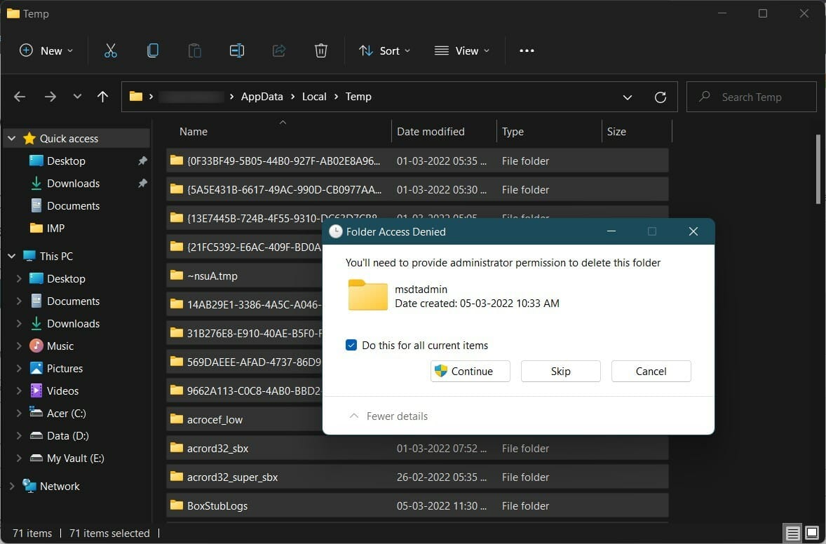 delete temporary files