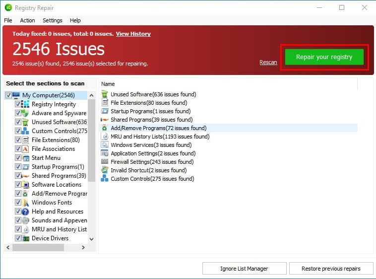 repair registry