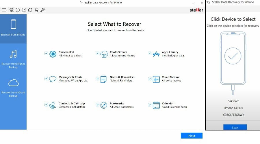 Stellar iPhone Data recovery - eseguire scansione