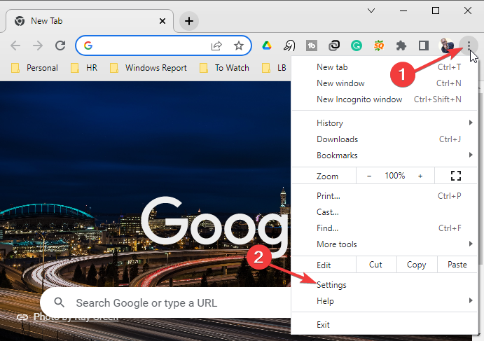 menu chrome et paramètres