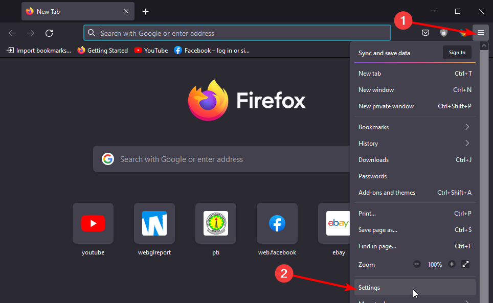 settings google search not working firefox