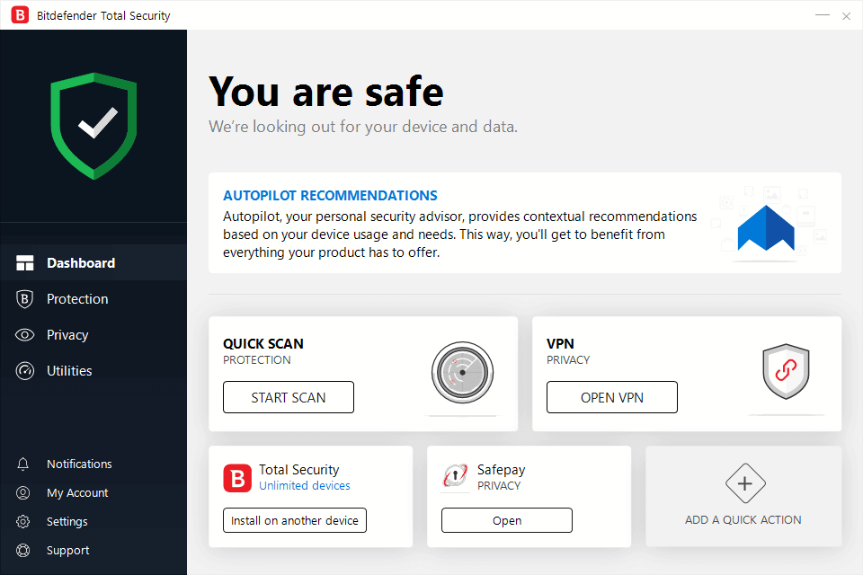 Pantalla principal de Bitdefender Internet Security 2019