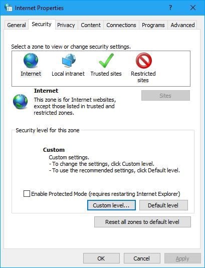 impostazioni di sicurezza attuali consentono a questo file di essere scaricato opzioni internet-2
