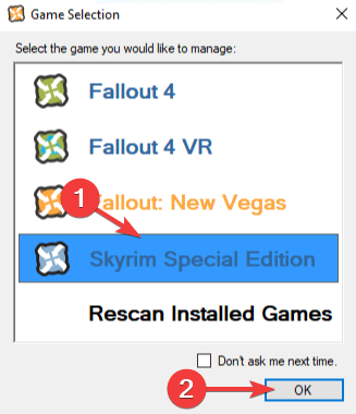 Nuova scansione del gioco - il nexus mod manager non è impostato per funzionare con skyrim