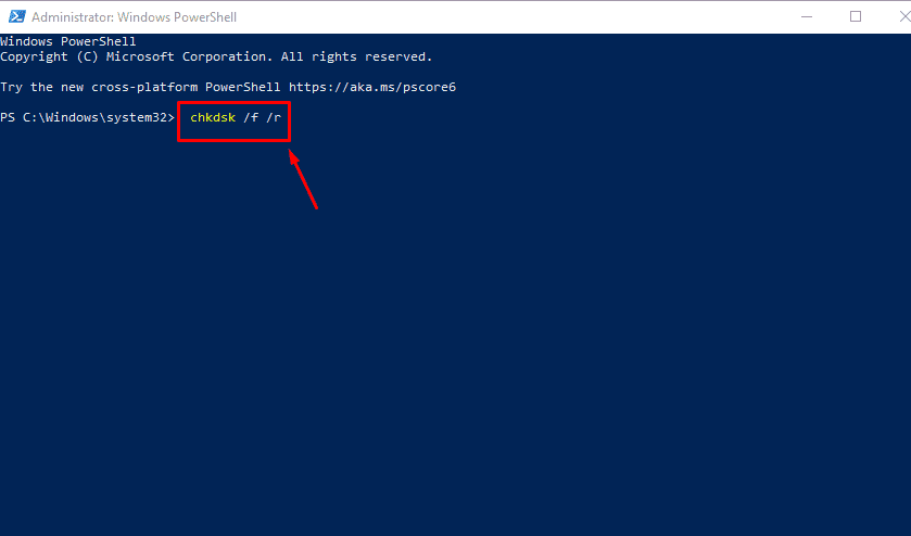 Введите chkdsk C: /f /r