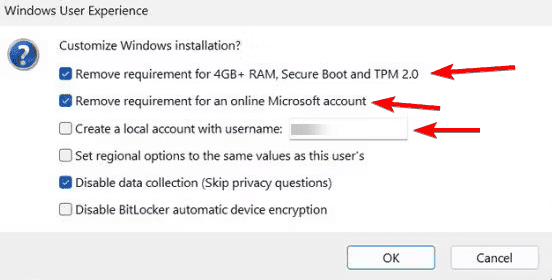 windows 11 settings rufus