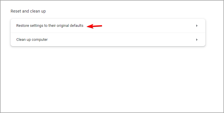 Restore settings to their original defaults chrome