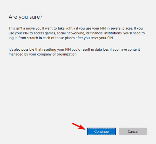 confirm I forgot my PIN