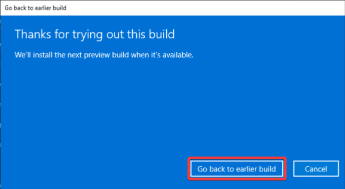 windows update earlier build