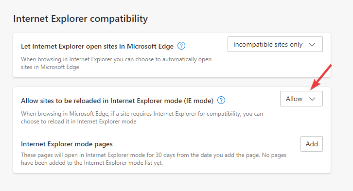 Autoriser les sites à être rechargés en mode Internet Explorer dans Edge