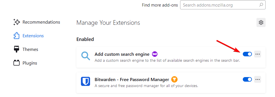 desactivar extensiones firefox