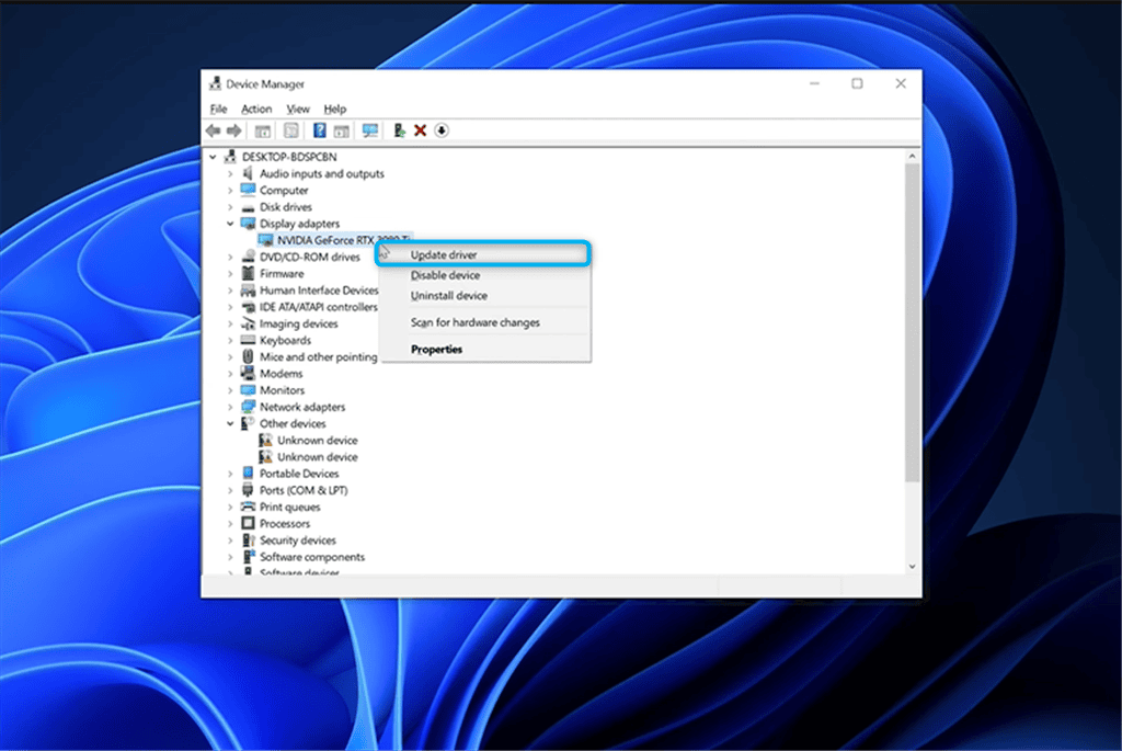 atualizando o driver nvidia usando o gerenciador de dispositivos no windows 11