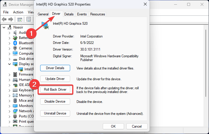 Roll back graphics driver