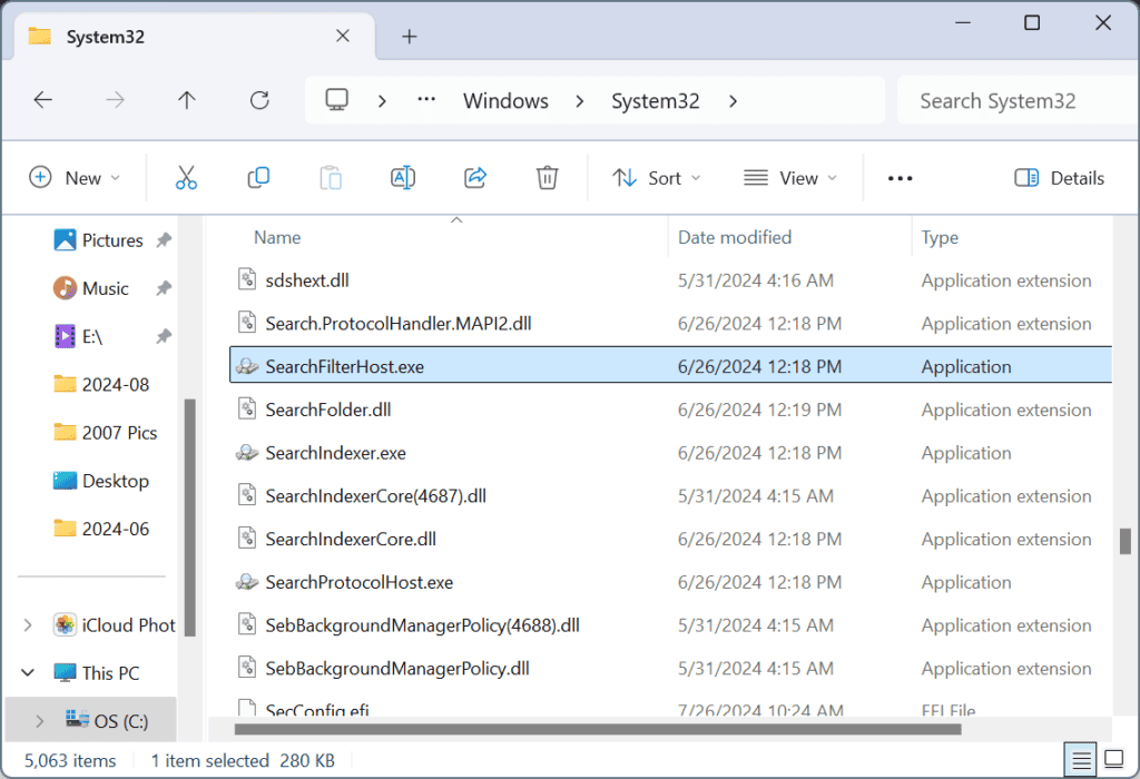 Processo SearchFilterHost.exe no System32