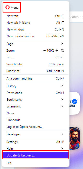 Opera menu