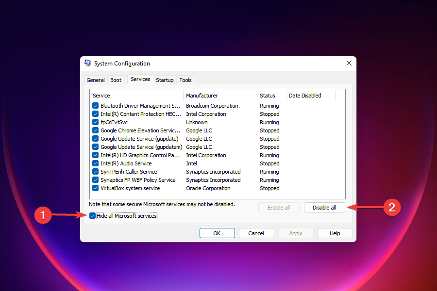 Disable non-Microsoft services