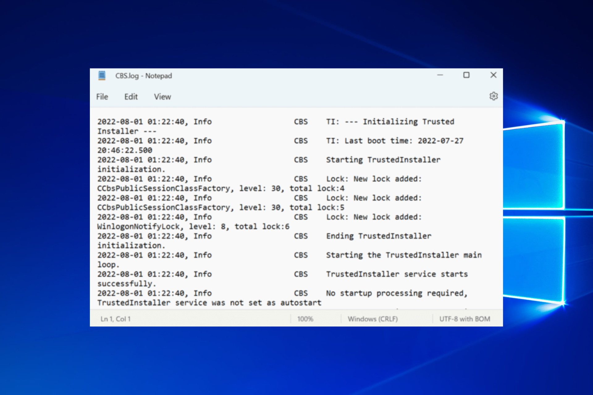 CBS-W10 beschädigt cbs.log