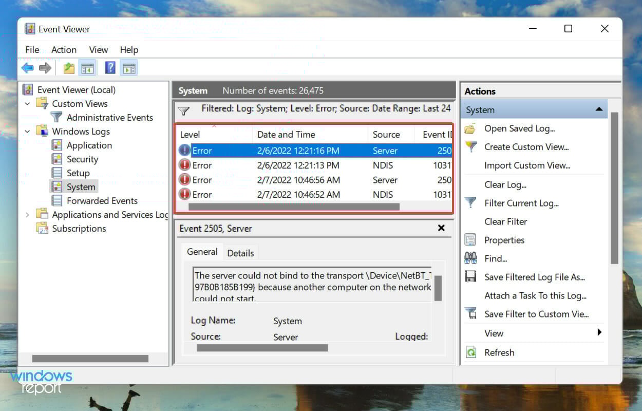 현재 나열된 Windows 11 오류 로그