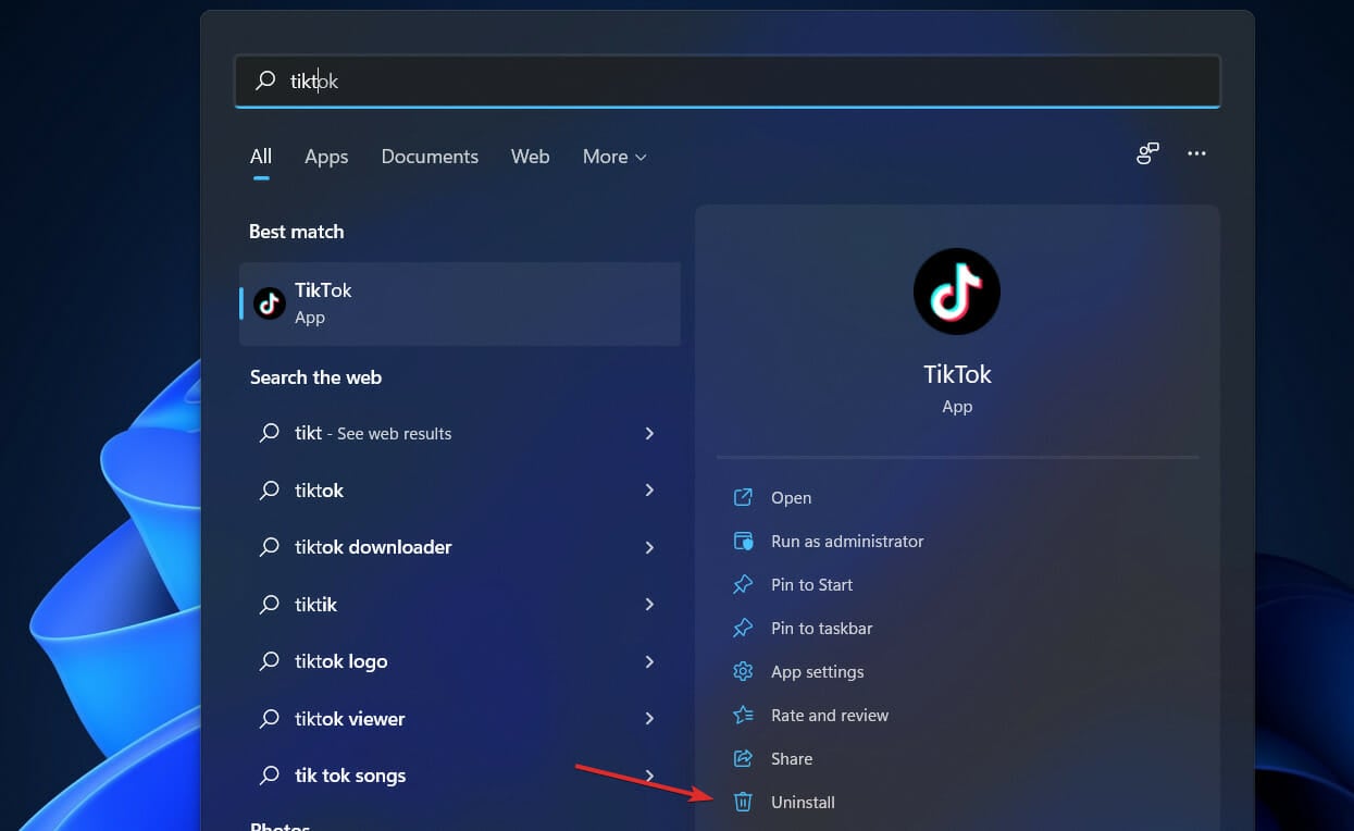 uninstall-tiktok windows 11 remove tiktok