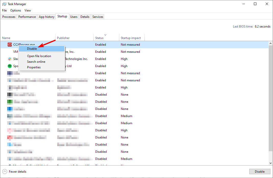 disable all startup items