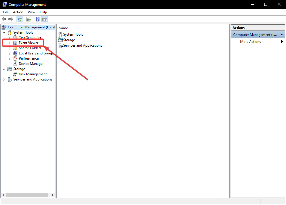 Select Event Viewer from computer management 