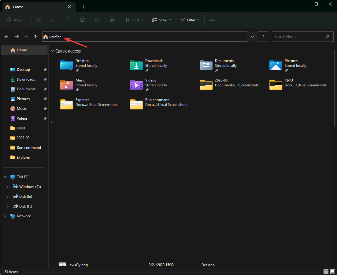 Vá para a barra de endereços e digite verifier - Corrompimento de Estrutura Crítica no Windows 11