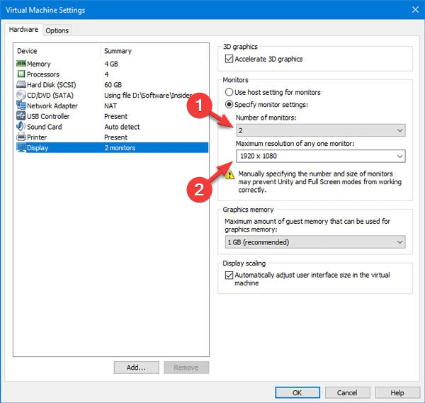 display settings for vmware