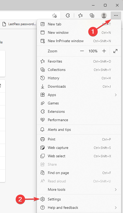 options Internet dans Edge