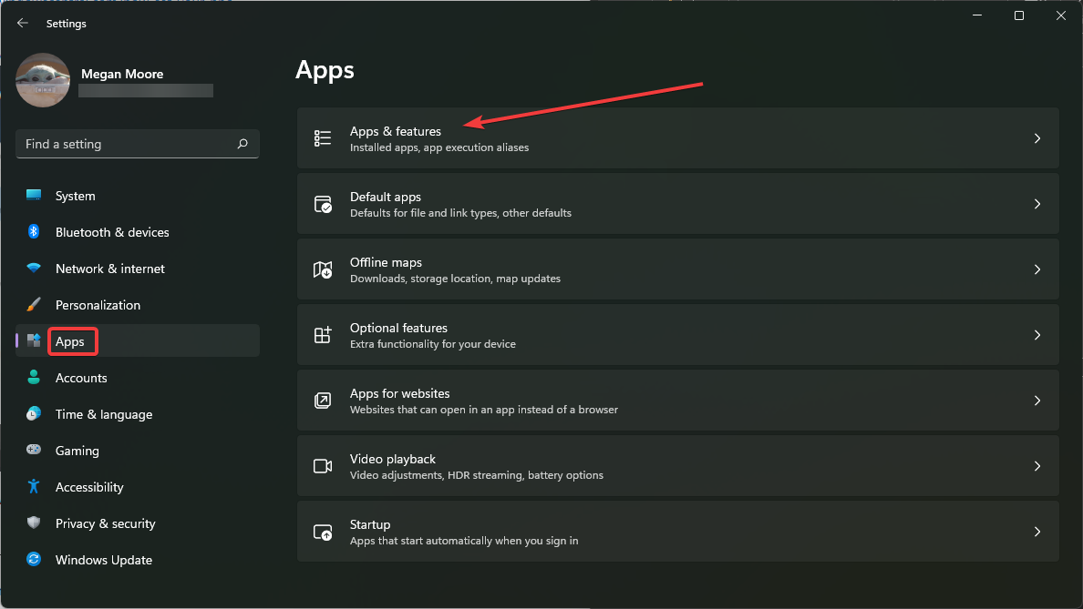 Apps & features.
