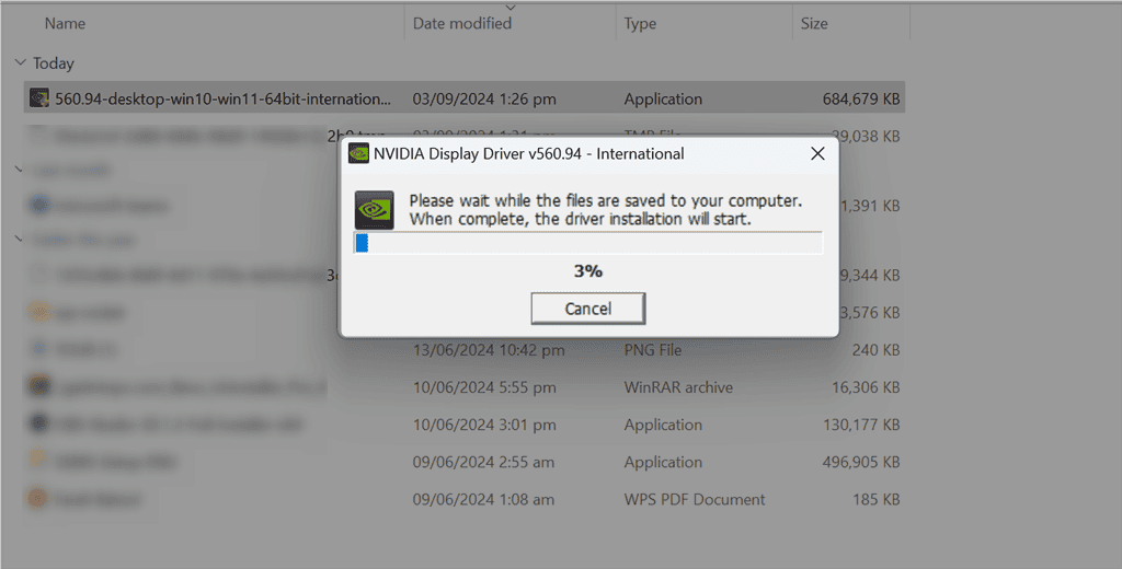 esperando até que os arquivos do driver nvidia sejam baixados