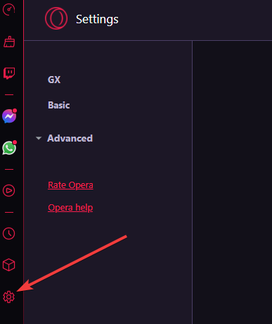 opera gx settings
