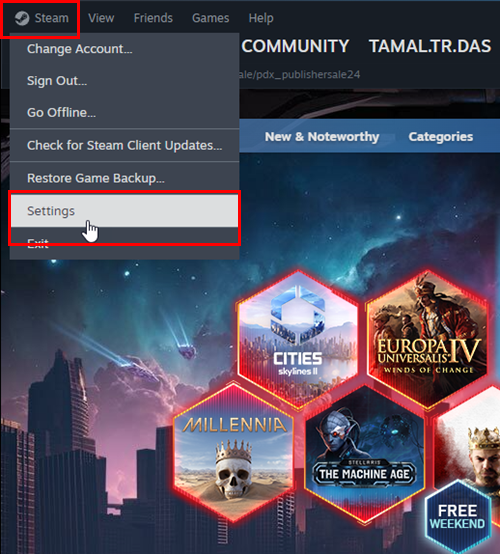 configurações do steam