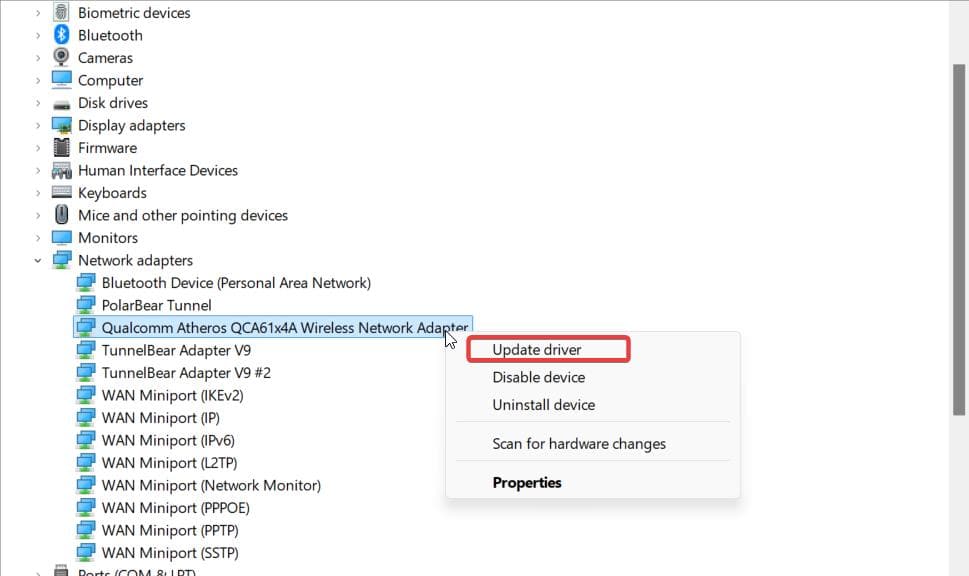 atualizar driver do adaptador de rede