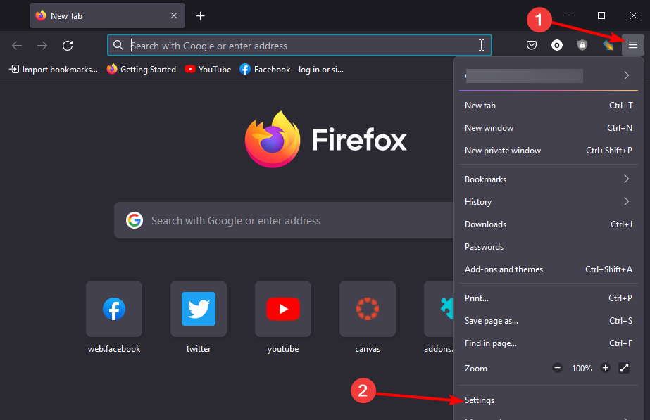 menü firefox