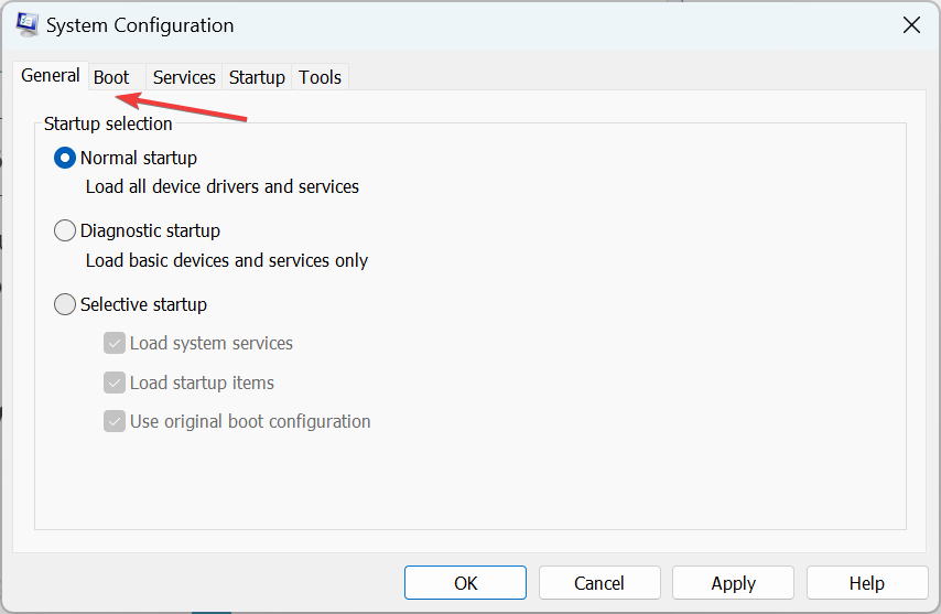 onglet de démarrage dans la configuration système windows 10