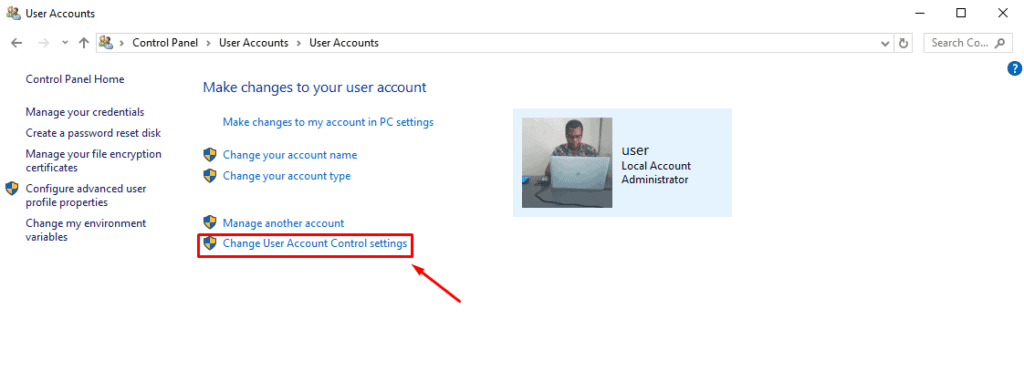 Alterar configurações de Controle de Conta de Usuário.