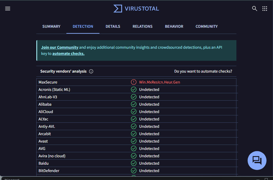 devhome.pi virus total results