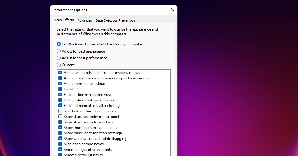 Visual Effects tab windows 11 keeps freezing