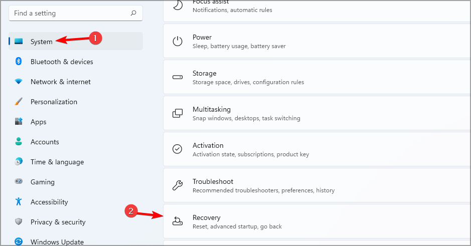 configurações de recuperação windows 11