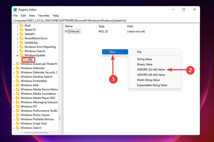 Créer une DWORD (valeur 32 bits) pour résoudre le redémarrage aléatoire dans Windows 11