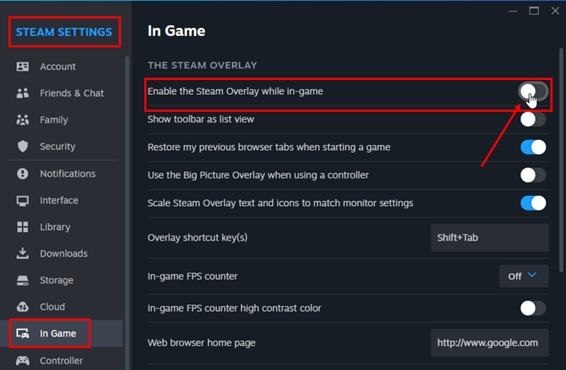 desabilitar sobreposição do steam