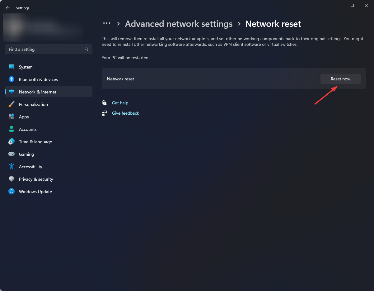 Netzwerk jetzt zurücksetzen