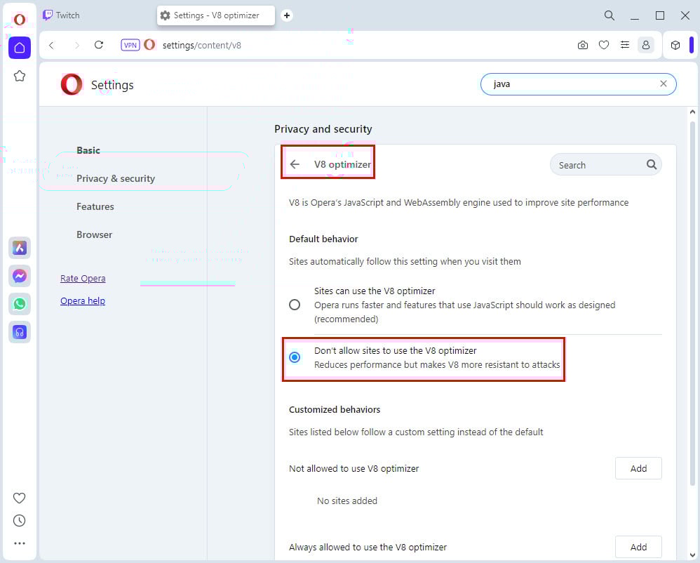 Settings search