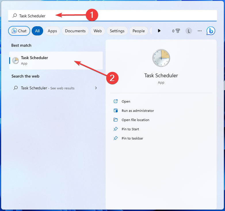 open task scheduler search results