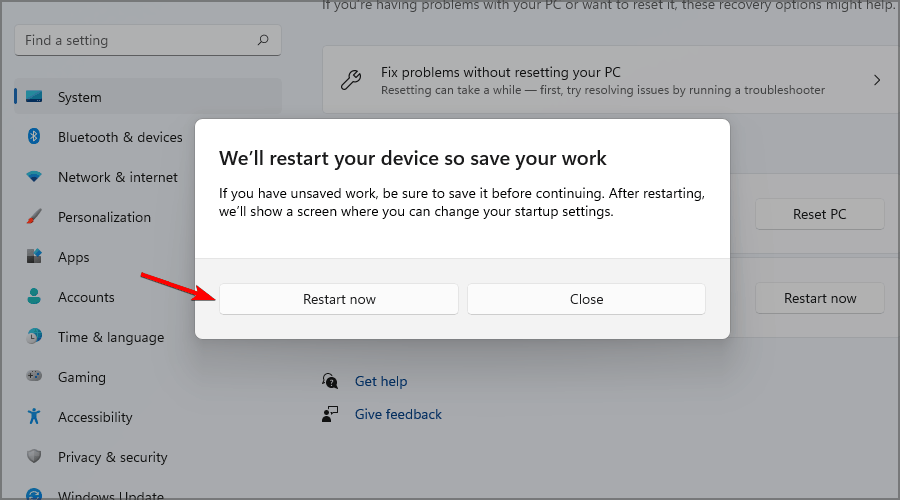 restart pc windows 11