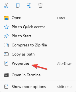 properties context menu