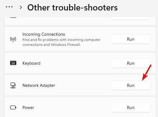 run network adapter troubleshooter