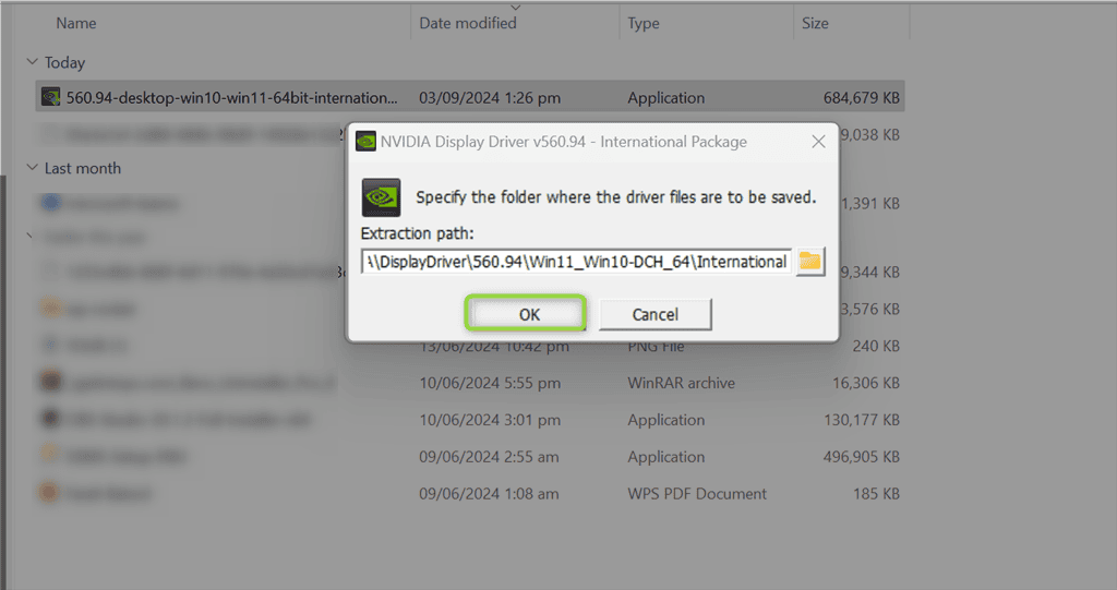 definindo o caminho para salvar os arquivos do driver nvidia